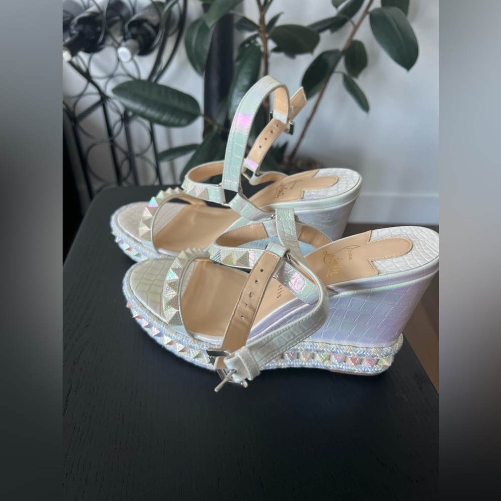 Christian Louboutin
Pyraclou Iridescent Spike Wedge Espadrille Sandals Size 40